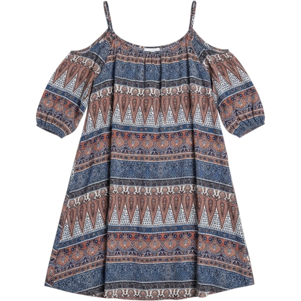 Wilde Paisley Cold Shoulder Dress M Brown Boho Peasant Festival Western Flowy